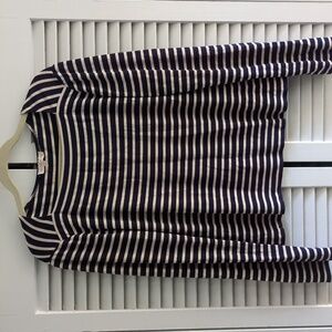 Tory Burch medium navy cream striped long sleeve top small flaw